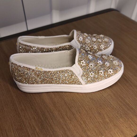 Kate Spade Glitter Double Decker Platform Gold Daisy Sneakers Size 8 NEW - Picture 6 of 9